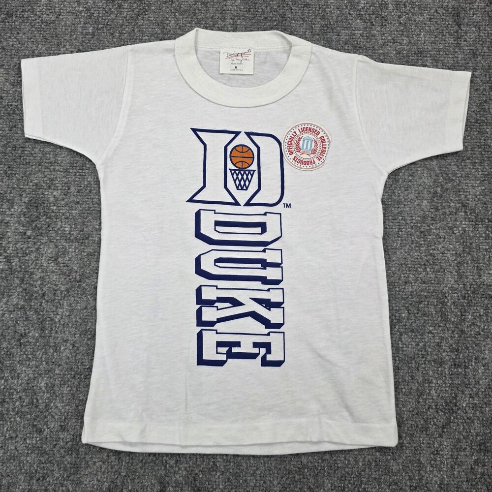 Vintage Duke Blue Devils Shirt Youth Kids 6 White NCAA Basketball 80s Deadstock